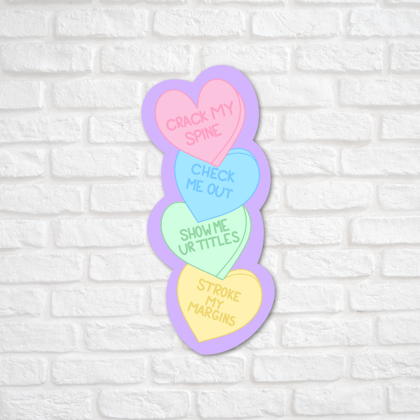 Unhinged & Bookish Candy Hearts Sticker