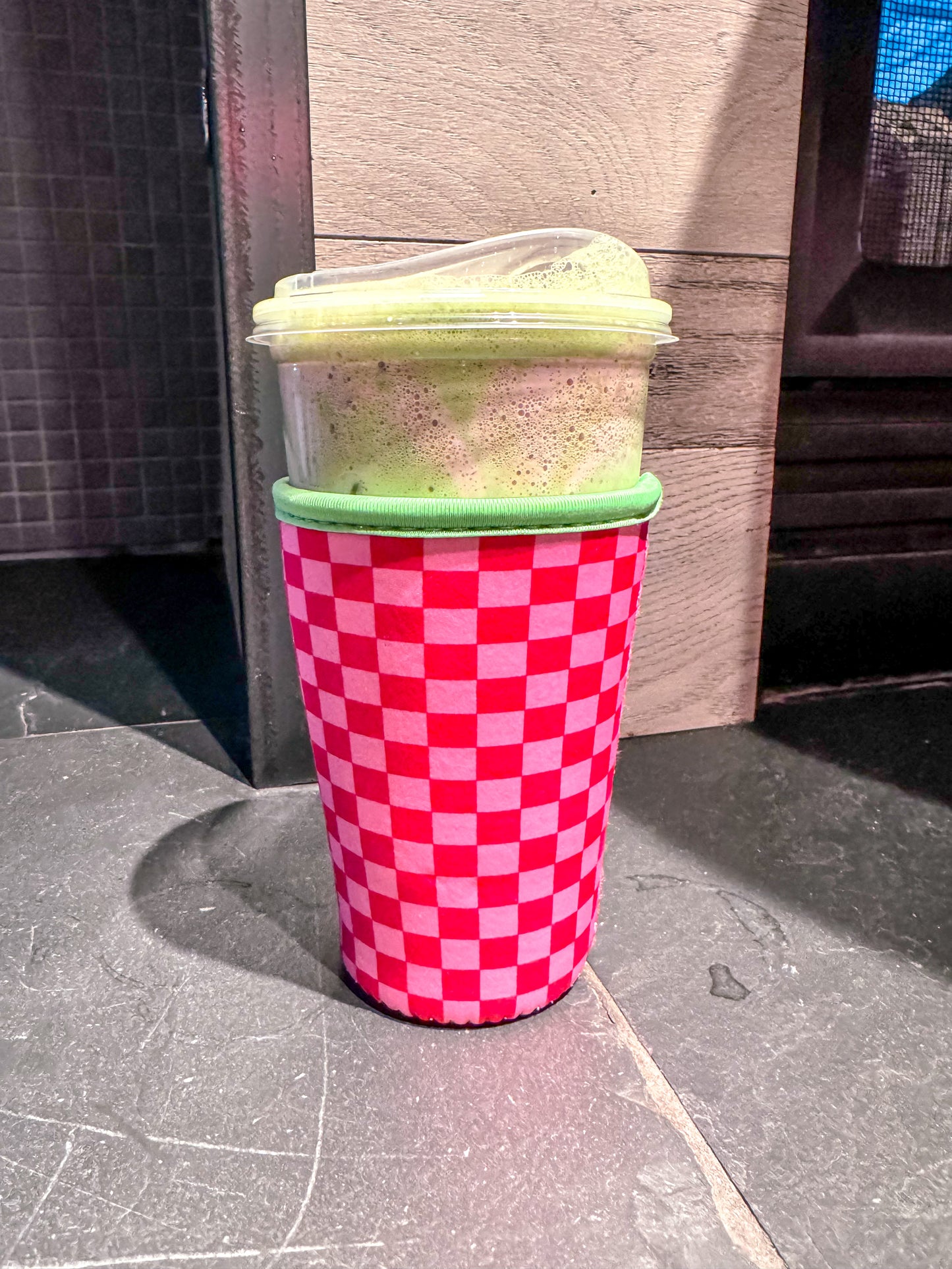 Pink/Green Checked Drink Sleeve