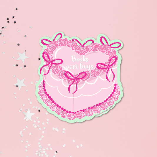 Books Over Boys Heart Cake Sticker